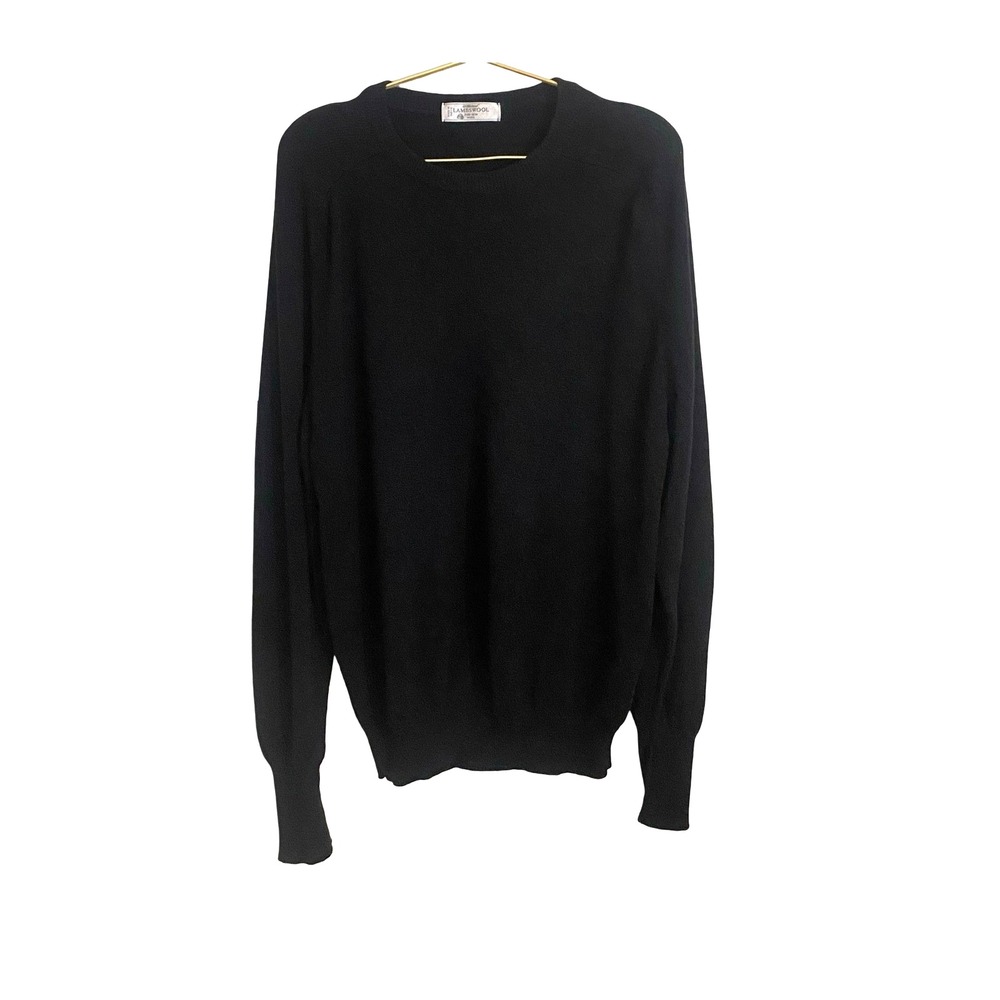 St Michael Lambswool Mens Sweater 42 Black Crew Neck Pure New Wool Made in UK